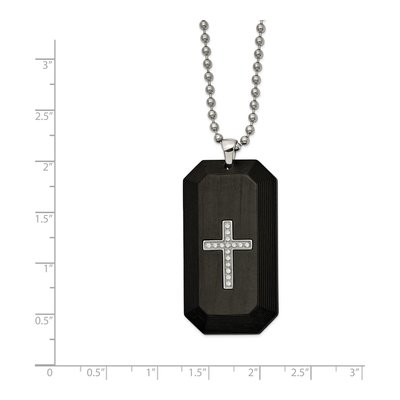Stainless Steel CZ Cross Dog Tag Pendant Necklace – view 3
