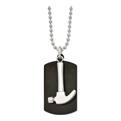Black Stainless Steel Dog Tag Pendant Necklace