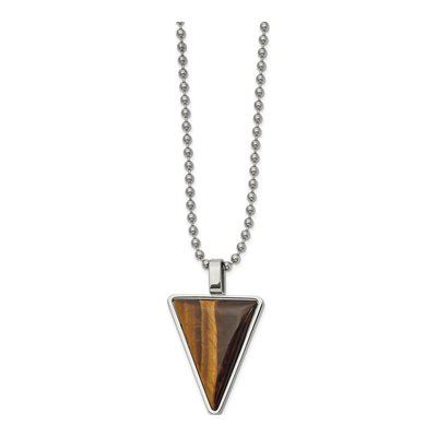 Stainless Steel Tiger's Eye Triangle Pendant Necklace