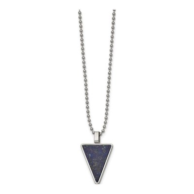 Stainless Steel Lapis Triangle Pendant Necklace – view 3