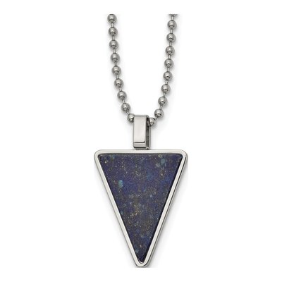 Stainless Steel Lapis Triangle Pendant Necklace