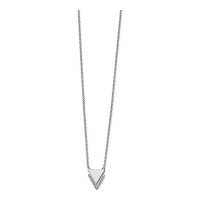 Stainless Steel CZ Double Triangle Pendant Necklace – view 3