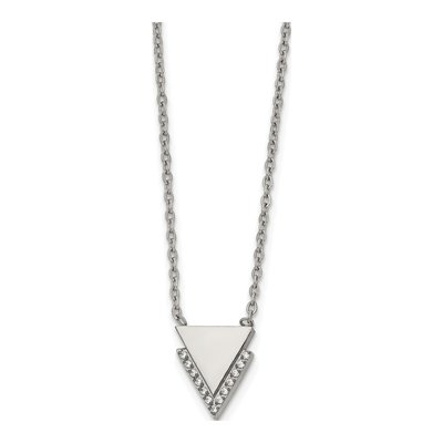Stainless Steel CZ Double Triangle Pendant Necklace