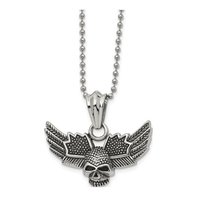 Stainless Steel Skull Wings Necklace