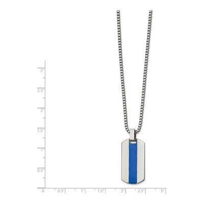 Stainless Steel Blue Enamel Dog Tag Pendant Necklace – view 3