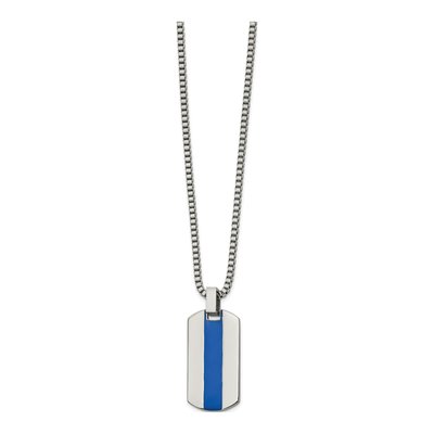 Stainless Steel Blue Enamel Dog Tag Pendant Necklace