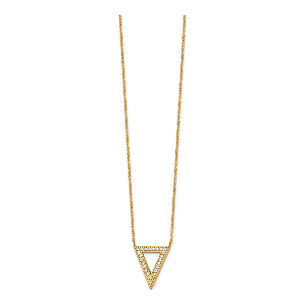 Stainless Steel CZ IP Triangle Pendant Necklace