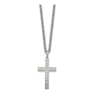 Stainless Steel CZ Cross Pendant Necklace