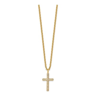 Stainless Steel CZ Cross Pendant Necklace