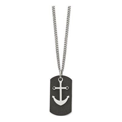 Black Stainless Steel Anchor Pendant Necklace