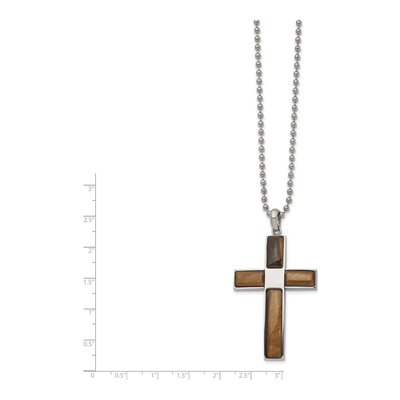Stainless Steel Tiger's Eye Cross Pendant Necklace – view 3