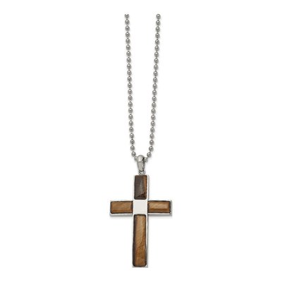 Stainless Steel Tiger's Eye Cross Pendant Necklace