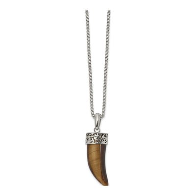 Stainless Steel Tiger's Eye Horn Pendant Necklace – view 3