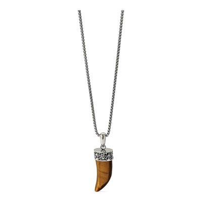Stainless Steel Tiger's Eye Horn Pendant Necklace – view 5