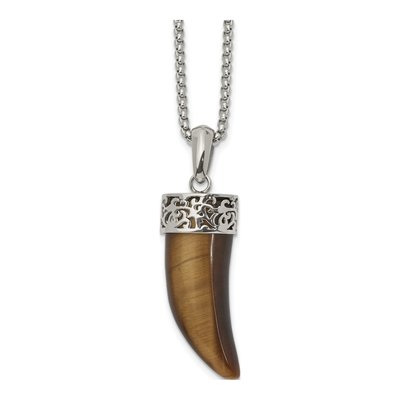 Stainless Steel Tiger's Eye Horn Pendant Necklace