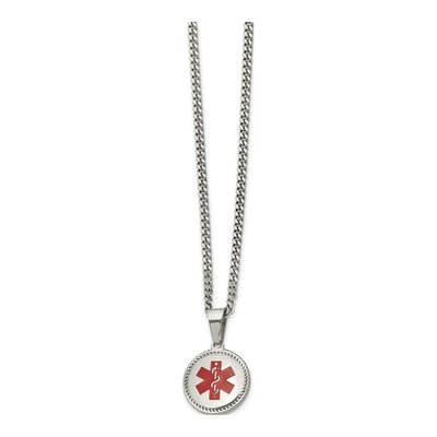 Stainless Steel Red Enamel Medical ID Necklace