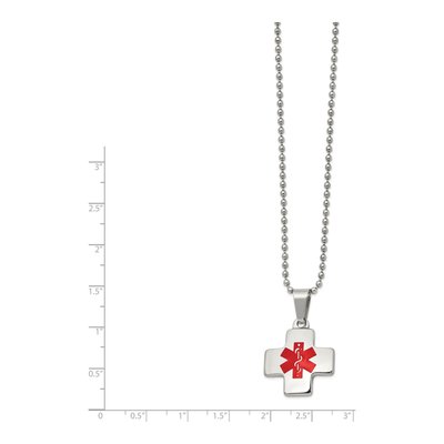 Stainless Steel Red Enamel Cross Medical ID Necklace – view 3