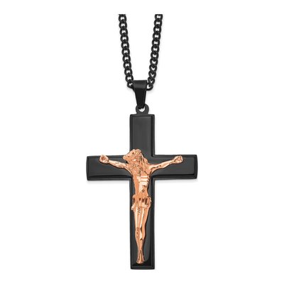 Stainless Steel Black IP Crucifix Necklace