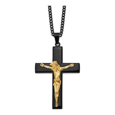 Stainless Steel Black IP Crucifix Necklace