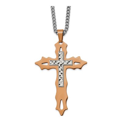 Stainless Steel Brown IP Cross Necklace
