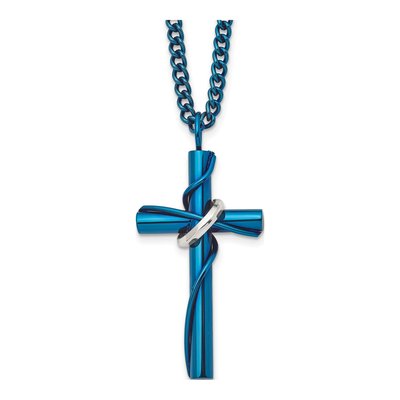 Stainless Steel Blue IP Cross Necklace