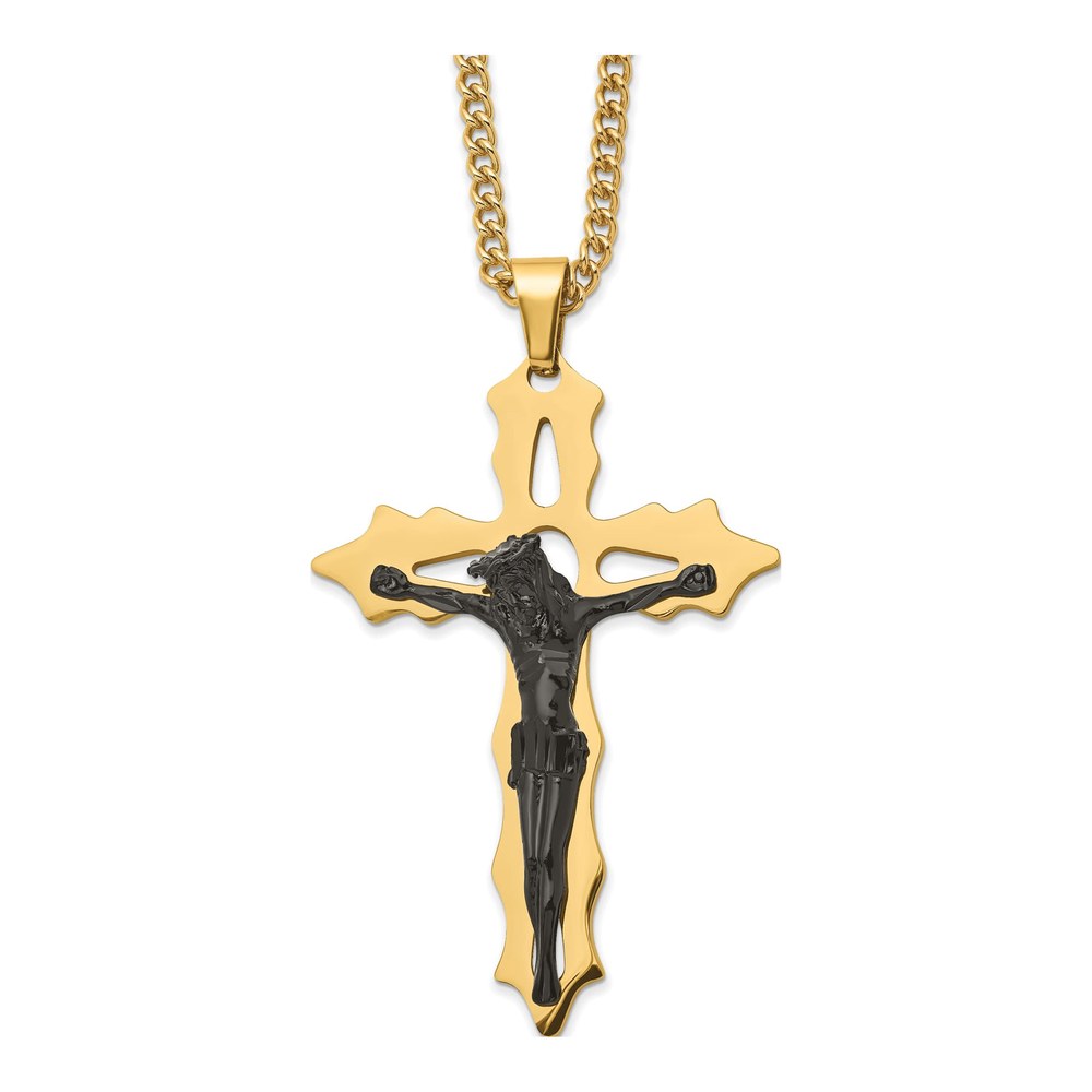 Stainless Steel Black & Yellow IP Crucifix Necklace