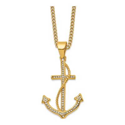 Stainless Steel Crystal Anchor Pendant Necklace