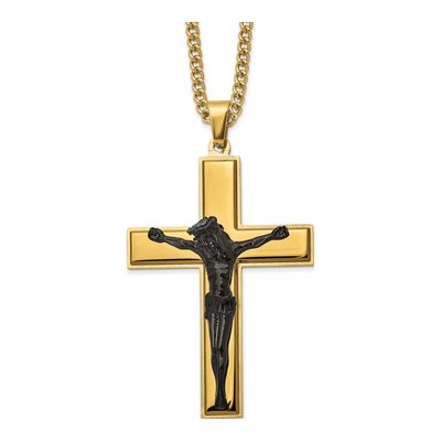 Stainless Steel Black IP Crucifix Necklace