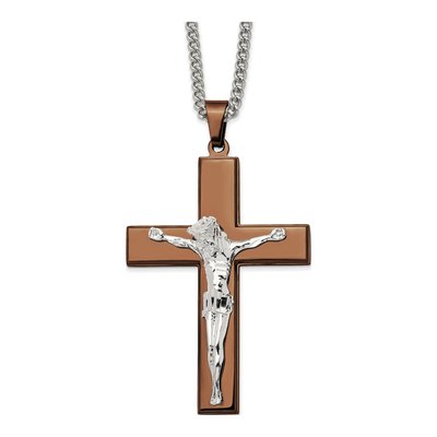 Stainless Steel Brown Crucifix Necklace