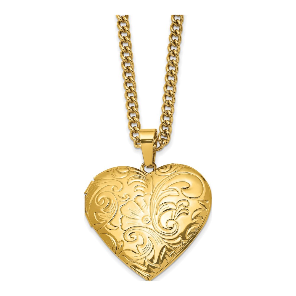 Stainless Steel Heart Locket Necklace, 24" Curb Chain