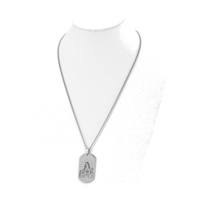 Stainless Steel Etched Jesus Dog Tag Necklace – view 3