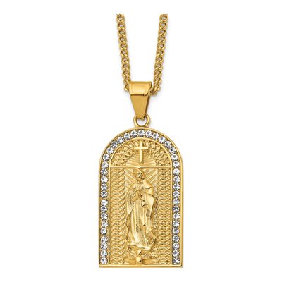 Stainless Steel Crystal Blessed Mary Pendant Necklace