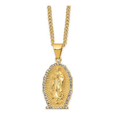 Stainless Steel Crystal Guadalupe Pendant Necklace