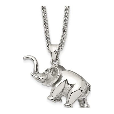 Stainless Steel 3D Elephant Pendant Necklace