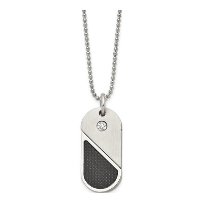 Stainless Steel CZ Dog Tag Pendant Necklace – view 3