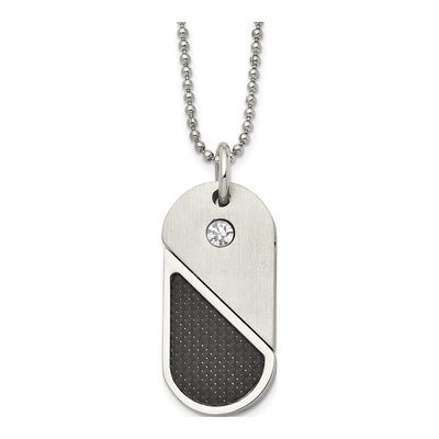 Stainless Steel CZ Dog Tag Pendant Necklace