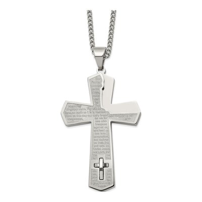 Stainless Steel Lord's Prayer Cross Necklace