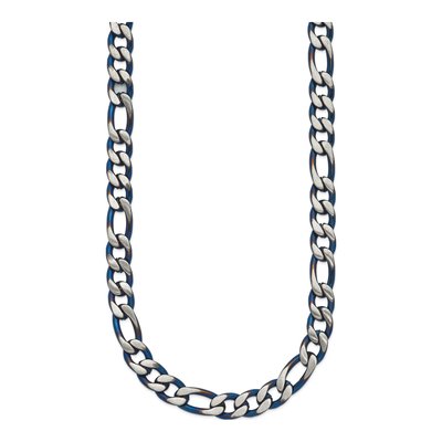 Men's Stainless Steel 7.5mm Blue IP Figaro Chain – view 3