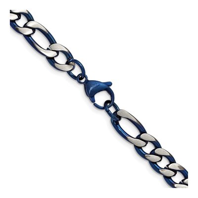 Men's Stainless Steel 7.5mm Blue IP Figaro Chain – view 4