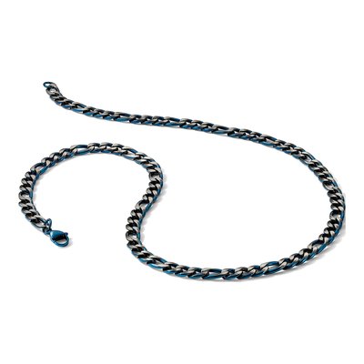Men's Stainless Steel 7.5mm Blue IP Figaro Chain – view 6