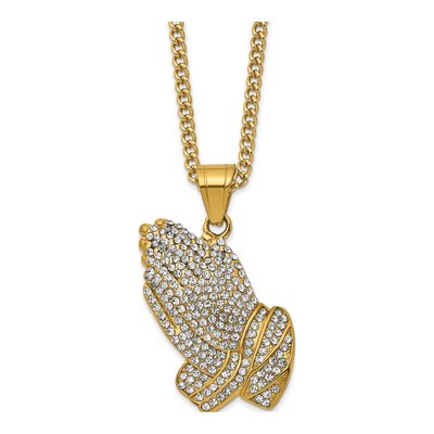Stainless Steel Crystal Praying Hands Necklace