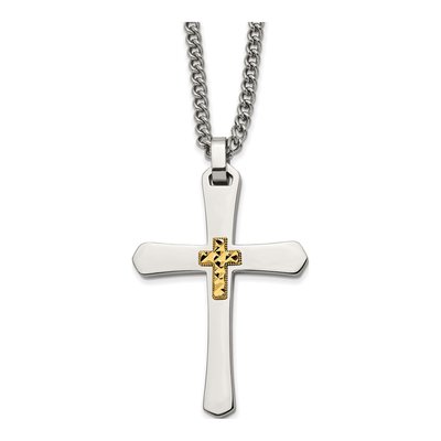 Stainless Steel & 14K Gold Cross Necklace