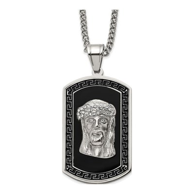 Stainless Steel Crystal Jesus Dog Tag Necklace