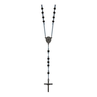 Stainless Steel Black Blue IP Rosary Necklace – view 3
