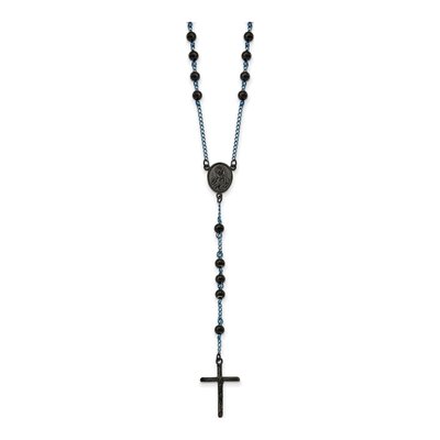 Stainless Steel Black Blue IP Rosary Necklace