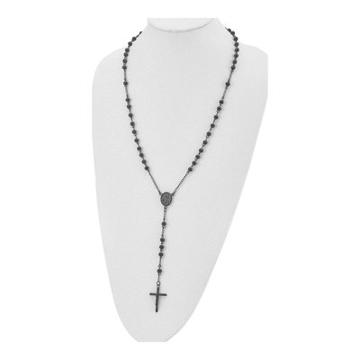 Black Stainless Steel Beaded Rosary Necklace – view 3