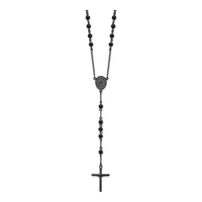 Black Stainless Steel Beaded Rosary Necklace – view 4