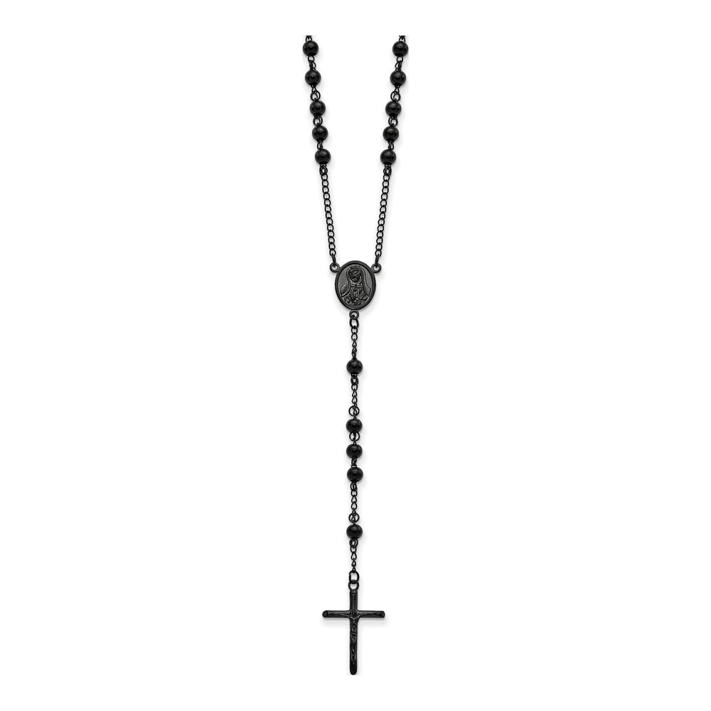 Stainless Steel Black IP Beaded Rosary Necklace 30"
