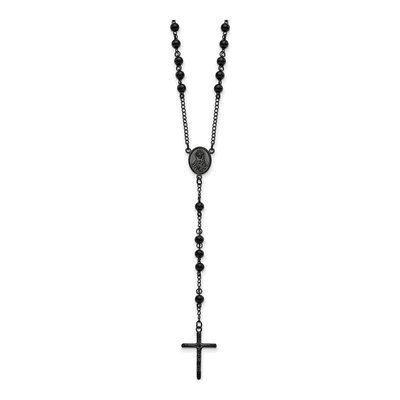 Black Stainless Steel Beaded Rosary Necklace