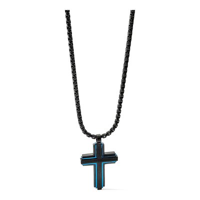 Stainless Steel Black Blue Cross Necklace – view 3